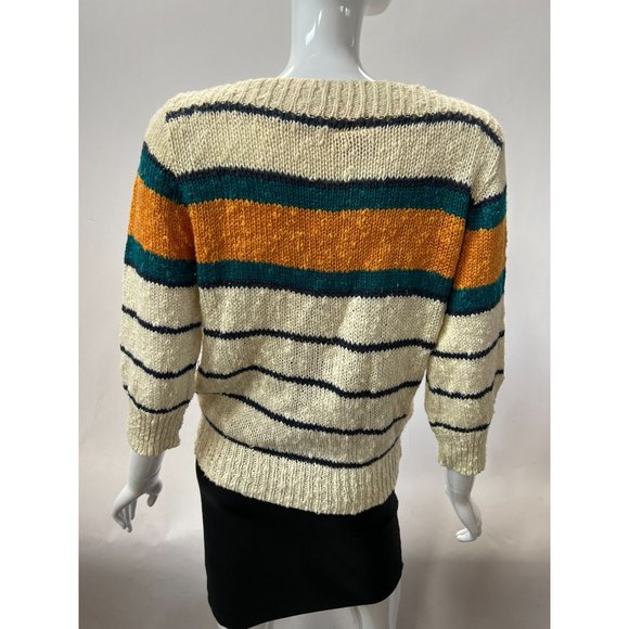 Liz Claiborne Vintage Stripe Boatneck Sweater  Sz Small Beige  Stripe - Picture 2 of 16